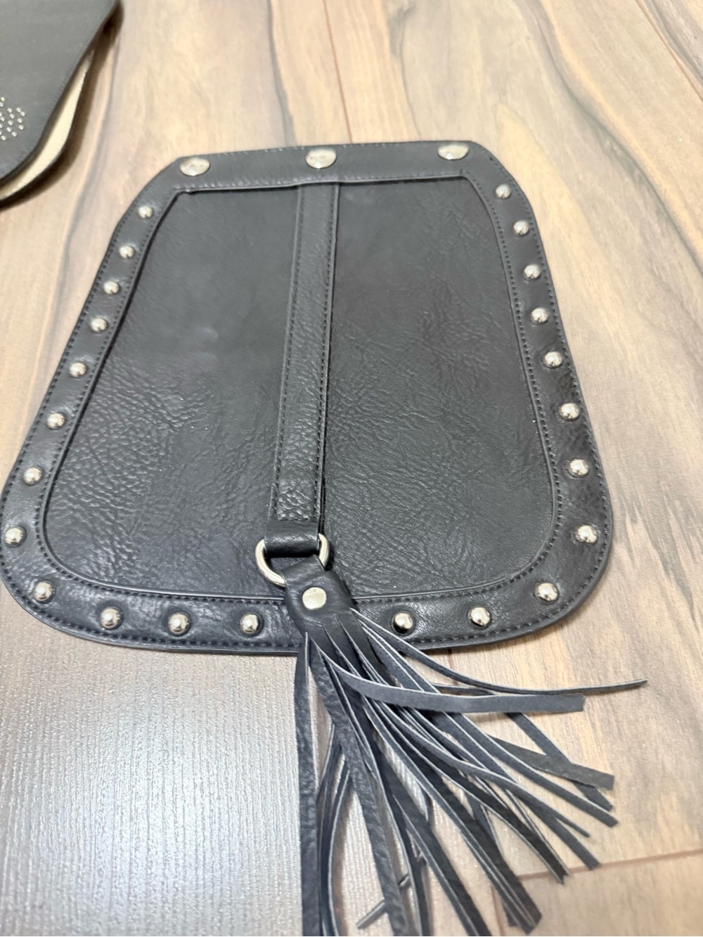 K Carroll Black Studded Leather Tassel Purse Flap